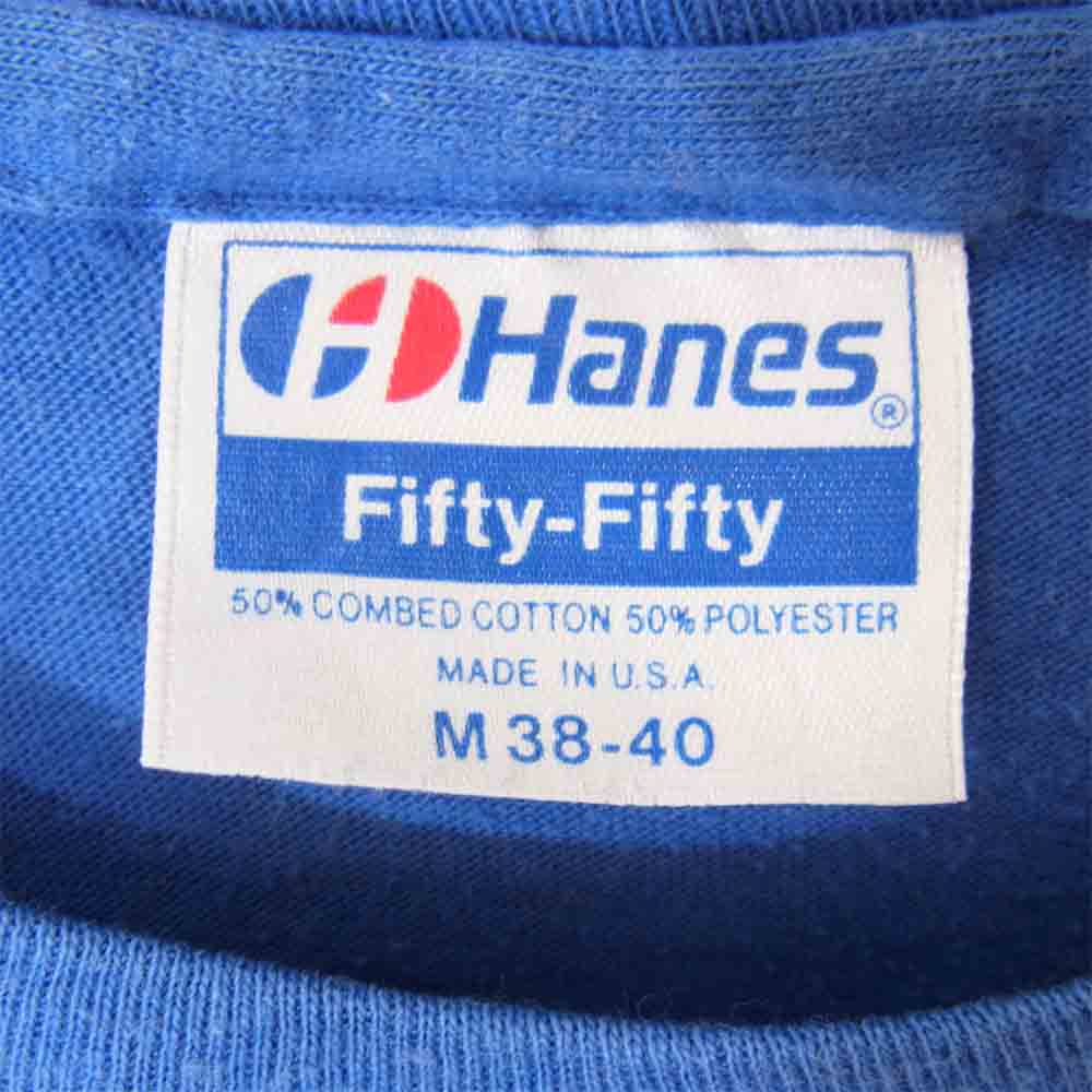 ヘインズ 80s USA製 青タグ Fifty-Fifty ワンポイント プリント Tシャツ ブルー ブルー系 M【中古】