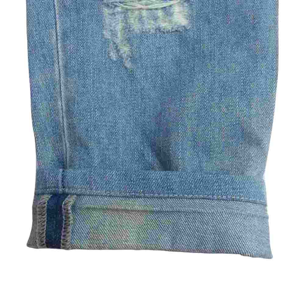 スタンプド ダメージ加工 バイカー デニム パンツ ライトブルー インディゴブルー系 31【中古】