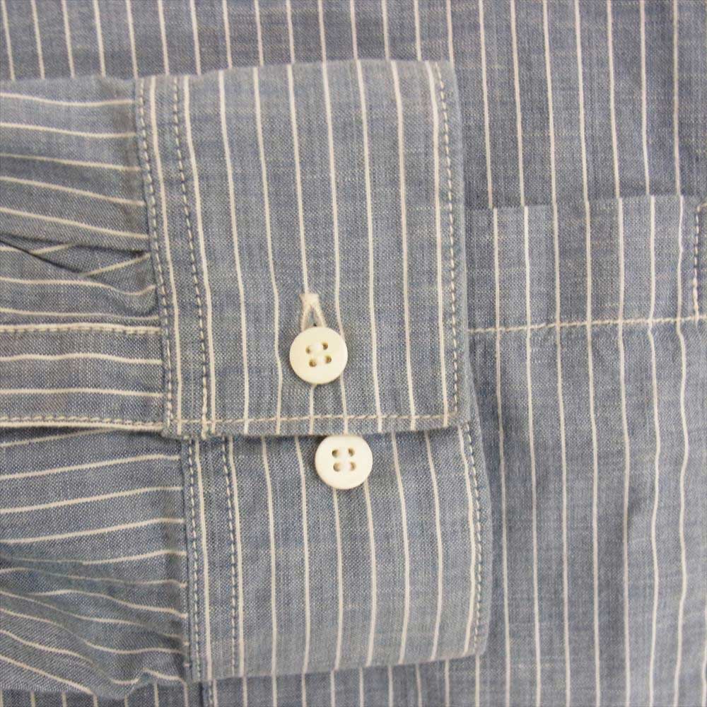 VISVIM ビズビム 21SS 0121205011004 INGALL II L/S C/SI CHAMBRAY ノーカラー シャンブレー ストライプ シャツ ブルー系 4【中古】