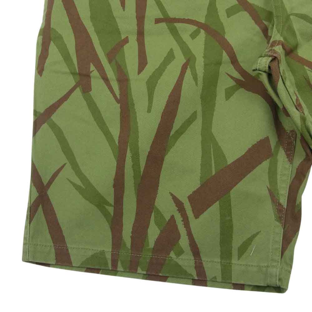STUSSY ステューシー CAMO PULL ON BEACH カモフラ トライバル リーフ総柄 ショーツ ハーフパンツ カーキ系 L【中古】