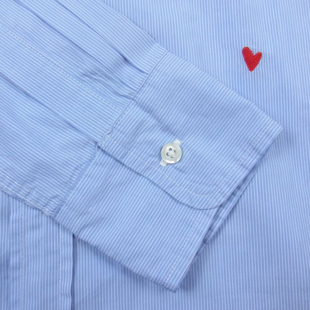 フランクアンドアイリーン ハート刺繍 ストライプ コットン 長袖 シャツ ブルー系 XXS【中古】