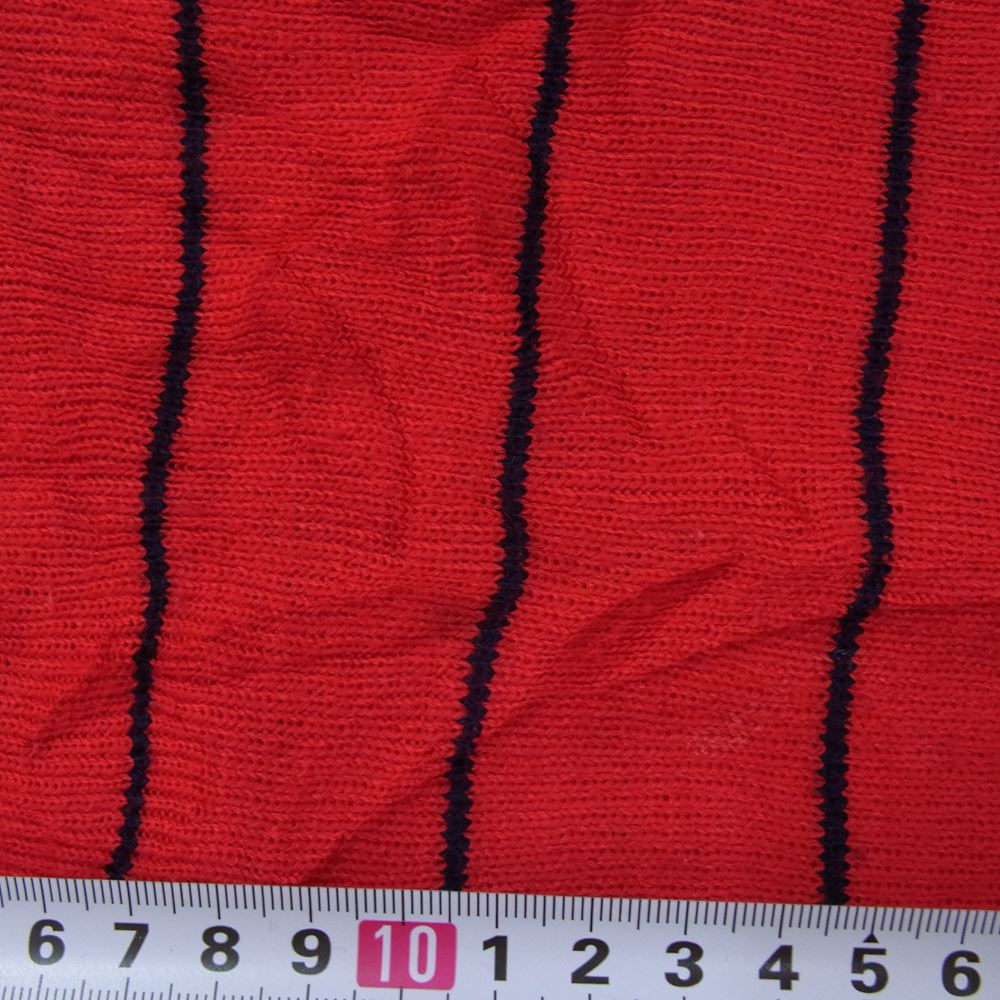 LACOSTE ラコステ フランス製 70's 70年代 ストライプ ニット カーディガン ロゴ刺繍 レッド系 XL【中古】