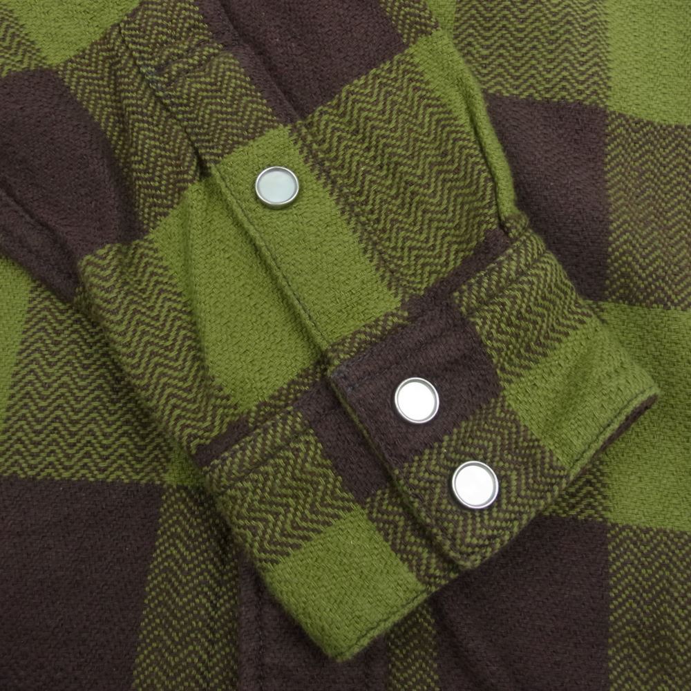 THE FLAT HEAD ザフラットヘッド HNW-52W ヘビー ネル ウエスタン シャツ 長袖 グリーン系 ブラウン系 38【美品】【中古】