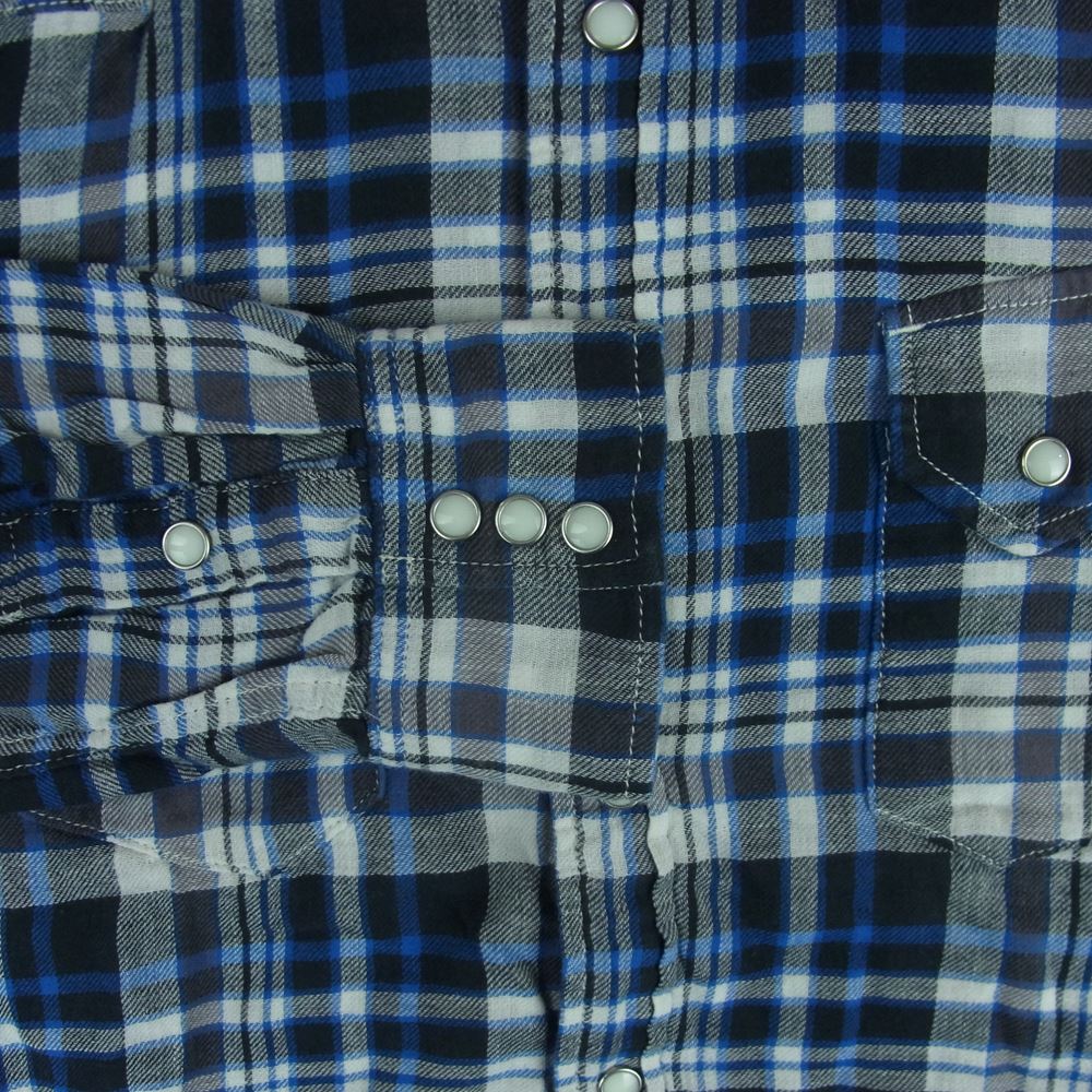 REMI RELIEF レミレリーフ スタッズ付き チェック柄 ウエスタン 長袖 シャツ コットン 日本製 ブルー系 ネイビー系 M【中古】