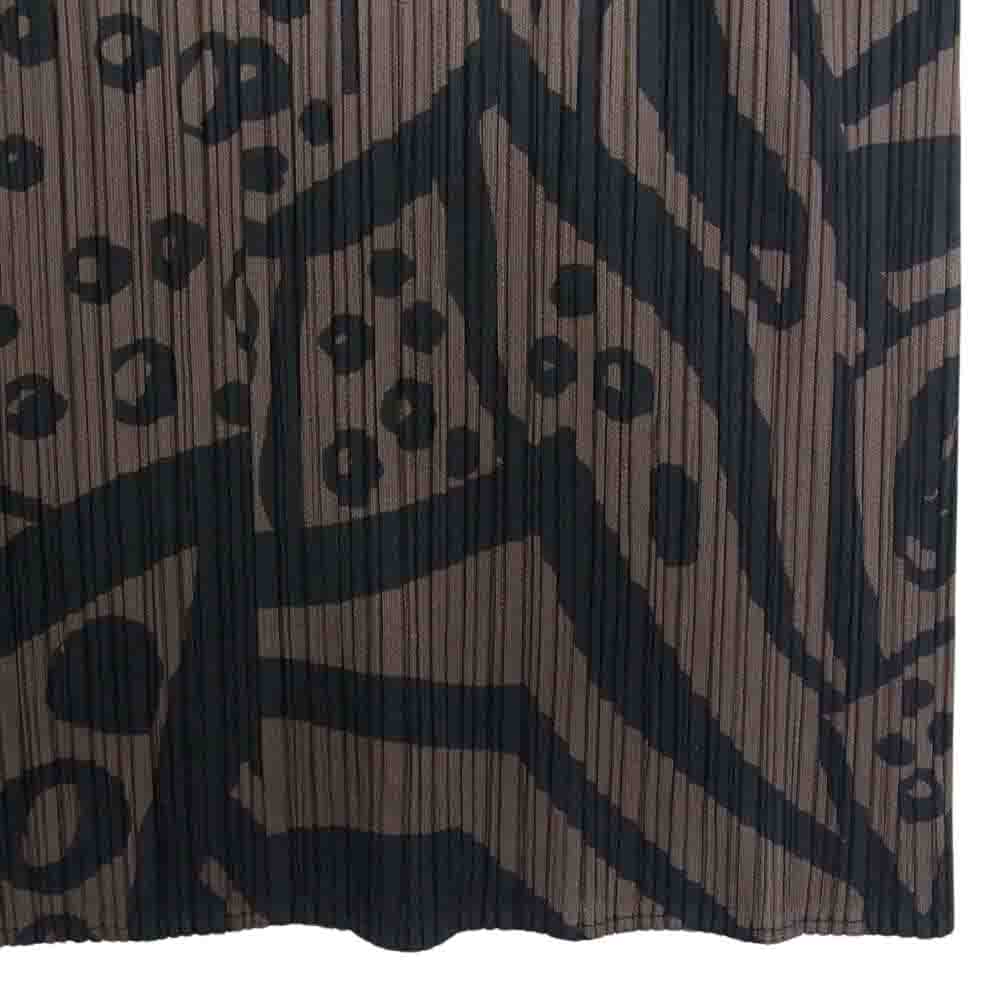 PLEATS PLEASE プリーツプリーズ イッセイミヤケ PP33-JH747 プリーツ加工 総柄 グラフィックプリント ボトルネック ロング ワンピース ブラウン系 4【中古】