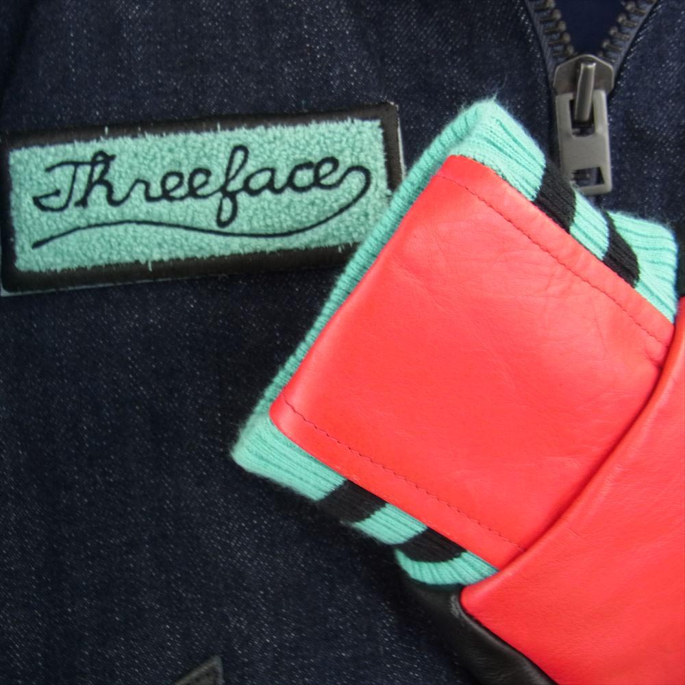 スリーフェイス STADIUM JUMPER 2019 袖カウレザー切替 デニム スタジアムジャンパー スタジャン ジャケット マルチカラー系 S【中古】