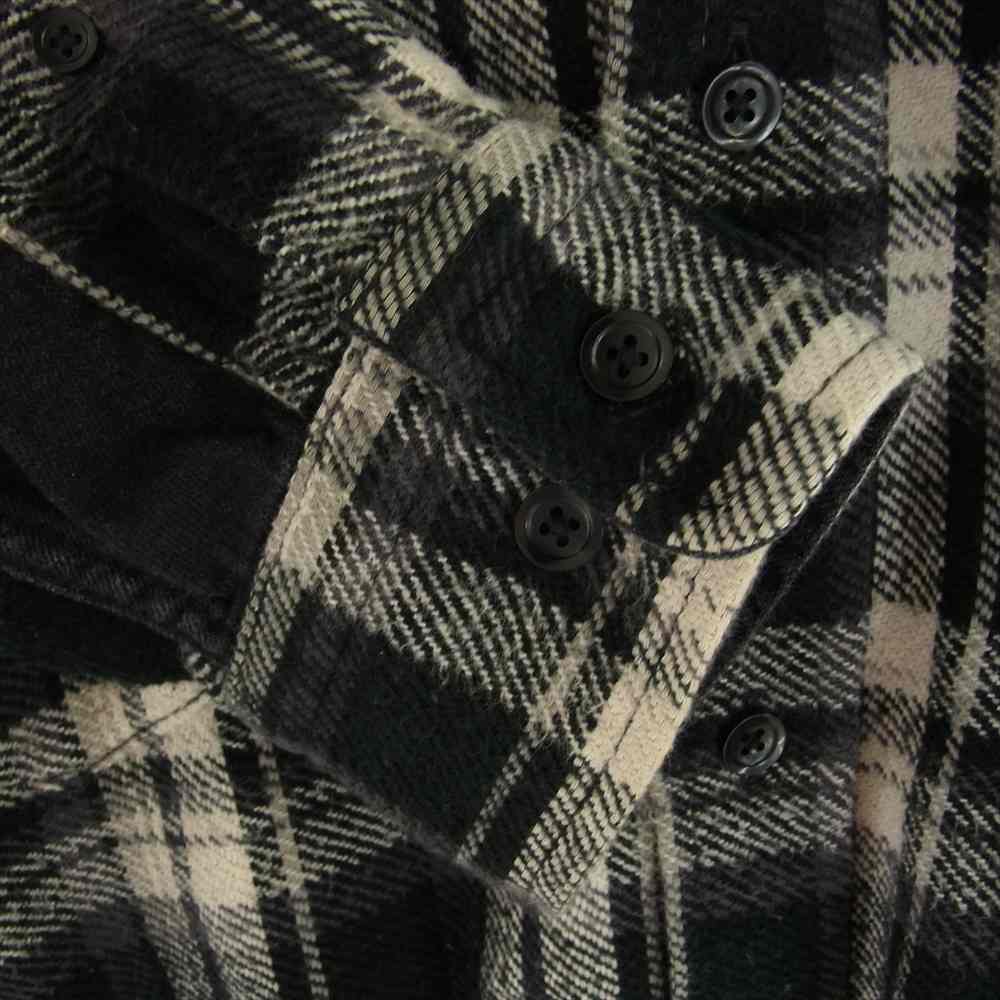 MINEDENIM マインデニム 21AW 2109-5005-97-012 ウォッシュ加工 ヘビーフランネル チェック デニム 切替 ビッグ シャツ ブラック系 ホワイト系 3【極上美品】【中古】