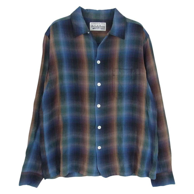 WACKO MARIA ワコマリア OMBRE CHECK SHIRT バックロゴ刺繍 オンブレ チェック レーヨン 長袖 刺繍 シャツ ブラウン系  L【中古】