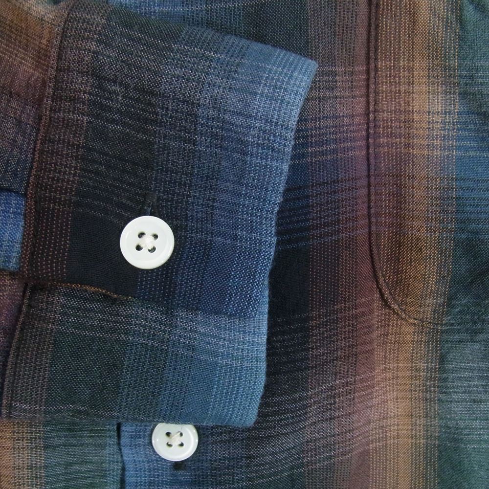 WACKO MARIA ワコマリア OMBRE CHECK SHIRT バックロゴ刺繍 オンブレ チェック レーヨン 長袖 刺繍 シャツ ブラウン系 L【中古】