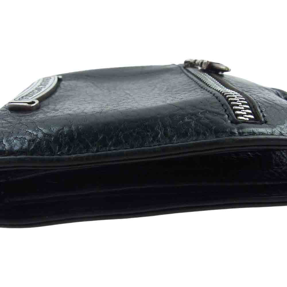 CHROME HEARTS クロムハーツ(原本無) SQ BTN BILL スクエア ボタン ビル フラップ ボタン レザー ウォレット 二つ折り財布 ブラック系【中古】