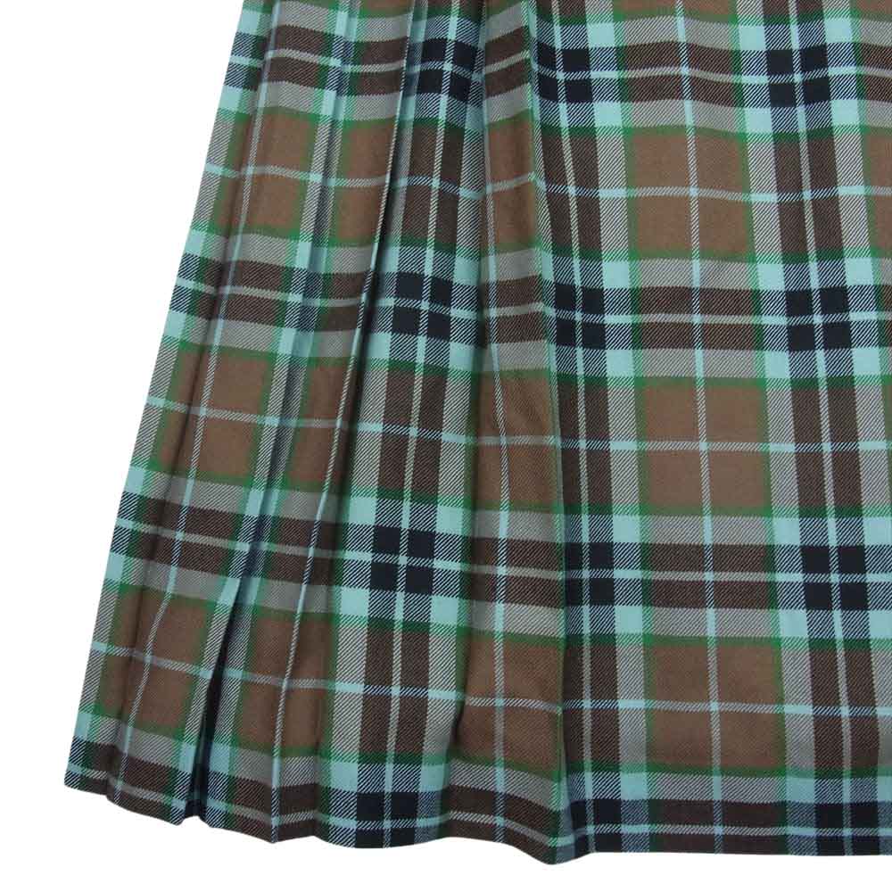 タラ ミルズ × LOCHCARRON ロキャロン 英国製 チェック ロング プリーツ巻 スカート ブラウン系 グリーン系 38【中古】