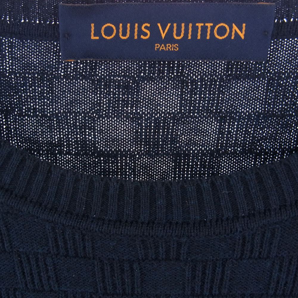 LOUIS VUITTON ルイ・ヴィトン ダミエ クルーネック ニット セーター ネイビー系 S【中古】