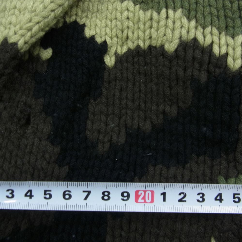 1piu1uguale3 ウノピュウノウグァーレトレ MRK004 SHAWL CARDIGAN BIG CAMO カモ柄 ショールカラー ニット カーディガン グリーン系 カーキ系 4【中古】