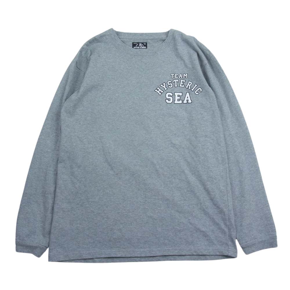 HYSTERIC GLAMOUR ヒステリックグラマー WDS-HYS-3-07 × WIND AND SEA ウィンダンシー 3rd LS T SHIRT ロゴ プリント 長袖 Tシャツ グレー系 S【中古】