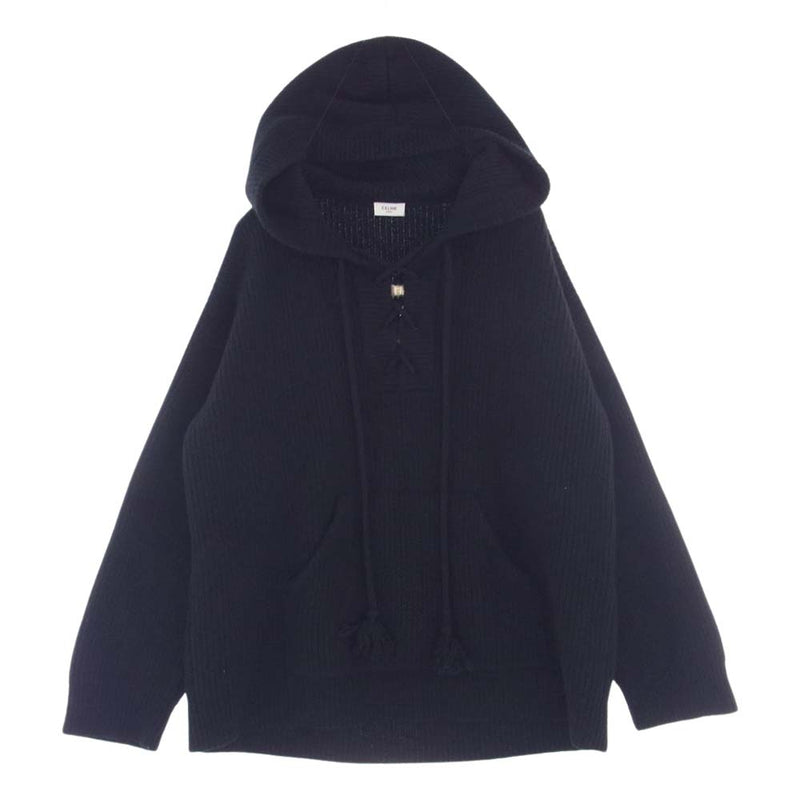 CELINE セリーヌ 22SS 2A53W489Q ARTIST BAJA JACQUARD RIBBED WOOL HOODIE エディスリマン  バハ ジャカード リブ ウール オーバーサイズ ニット パーカー ブラック系 XS【中古】