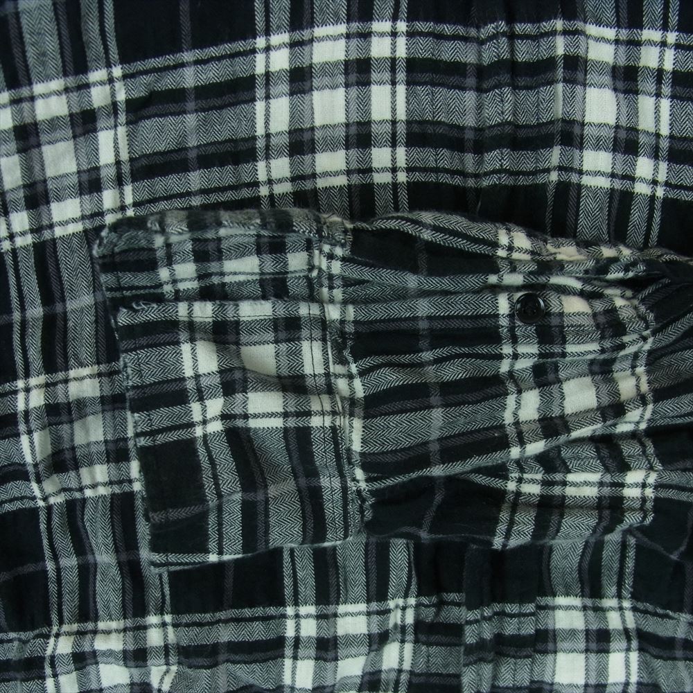 SAINT LAURENT サンローラン 411620 Y018P Raw Hem Flannel Shirt ローヘム フランネル チェック シワ加工 カットオフ シャツ 長袖 ブラック系 グレー系 ホワイト系 38 15【中古】