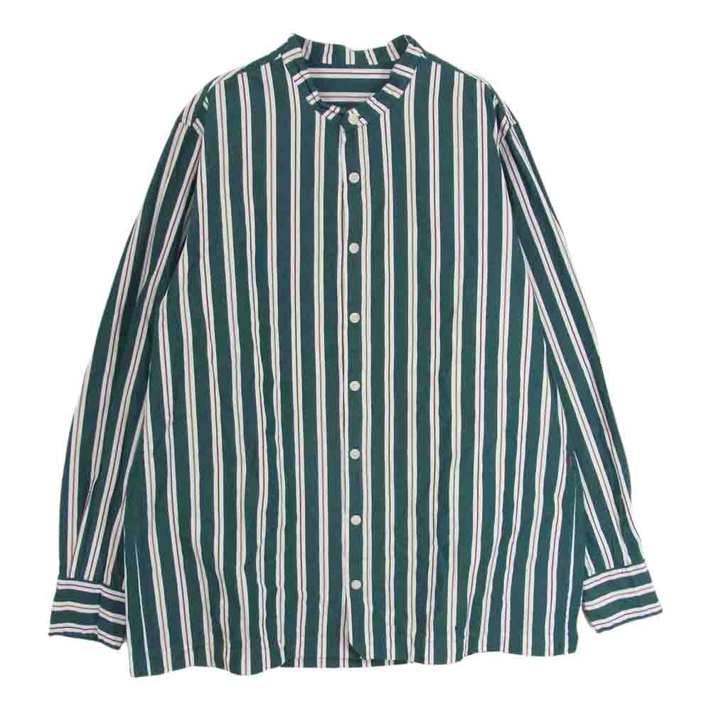 ケイシーケイシー CASEY CASEY 17HC221 フランス製 DENVER SHIRT バンドカラー ストライプ 長袖 シャツ グリーン系 S【中古】 ケイシーケイシー 17HC221 フランス製 DENVER SHIRT バンドカラー