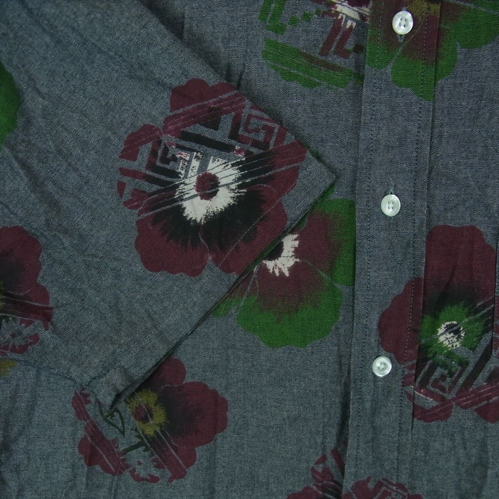 STUSSY ステューシー フラワー 総柄 半袖 シャツ コットン 中国製 グレー系 L【中古】