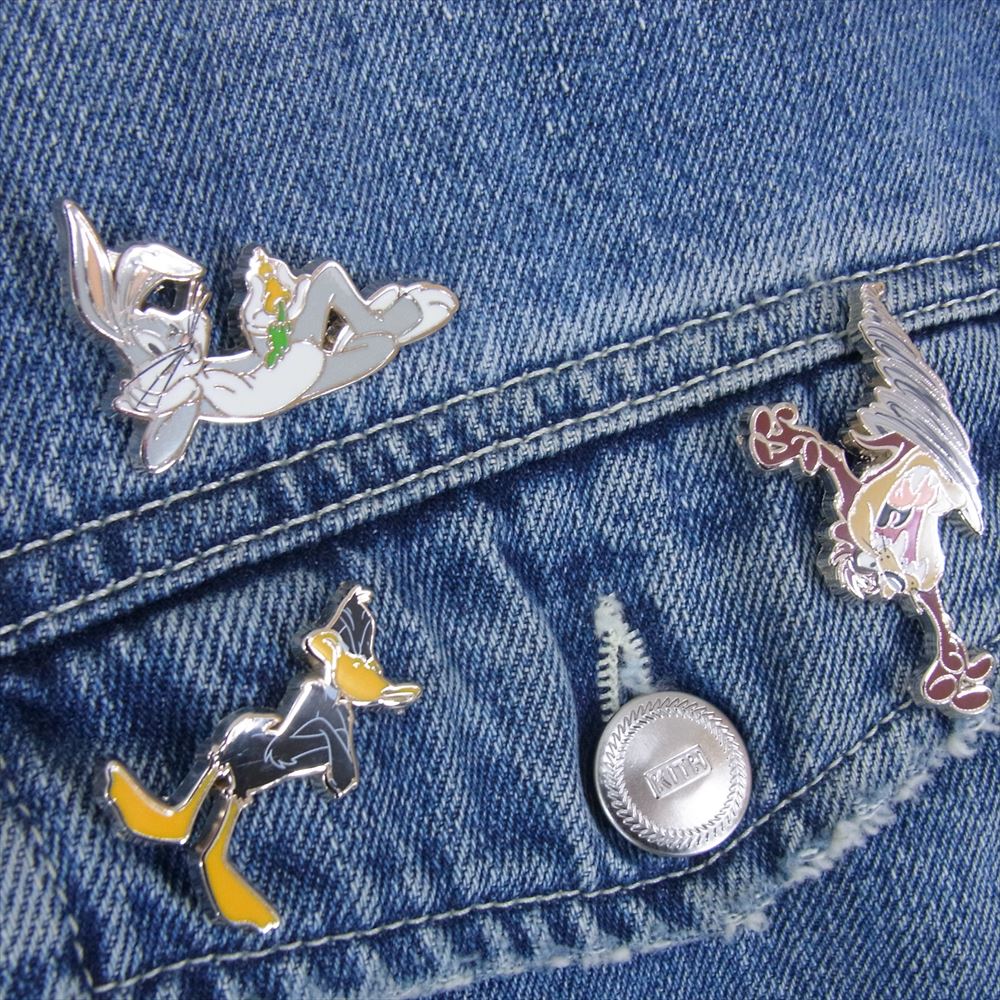 キス LOONEY TUNES DENIM JACKET ルーニーチューンズ ピンバッジ ユーズド加工 デニムジャケット インディゴブルー系 S【中古】