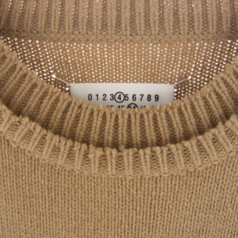 MAISON MARGIELA メゾンマルジェラ 22AW SI1GP0001 イタリア製 Elbow Patch Crew Neck Sweater  エルボーパッチ クルーネックニット レイヤード スエード プルオーバー セーター ライトブラウン系 L【中古】