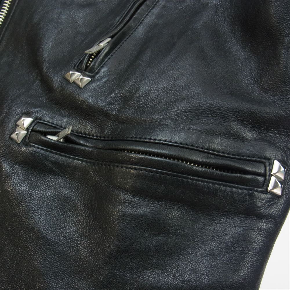 BRU NA BOINNE ブルーナボイン BUT 0001 BUT ラムレザー 羊革 スタッズ セミダブル ライダースジャケット ブラック系 :0【中古】