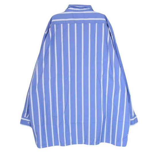 VETEMENTS ヴェトモン 18SS MSS18SH11 ロゴラペル付き オーバーサイズ ストライプ ボタンダウン 長袖 シャツ ブルー系 S【中古】