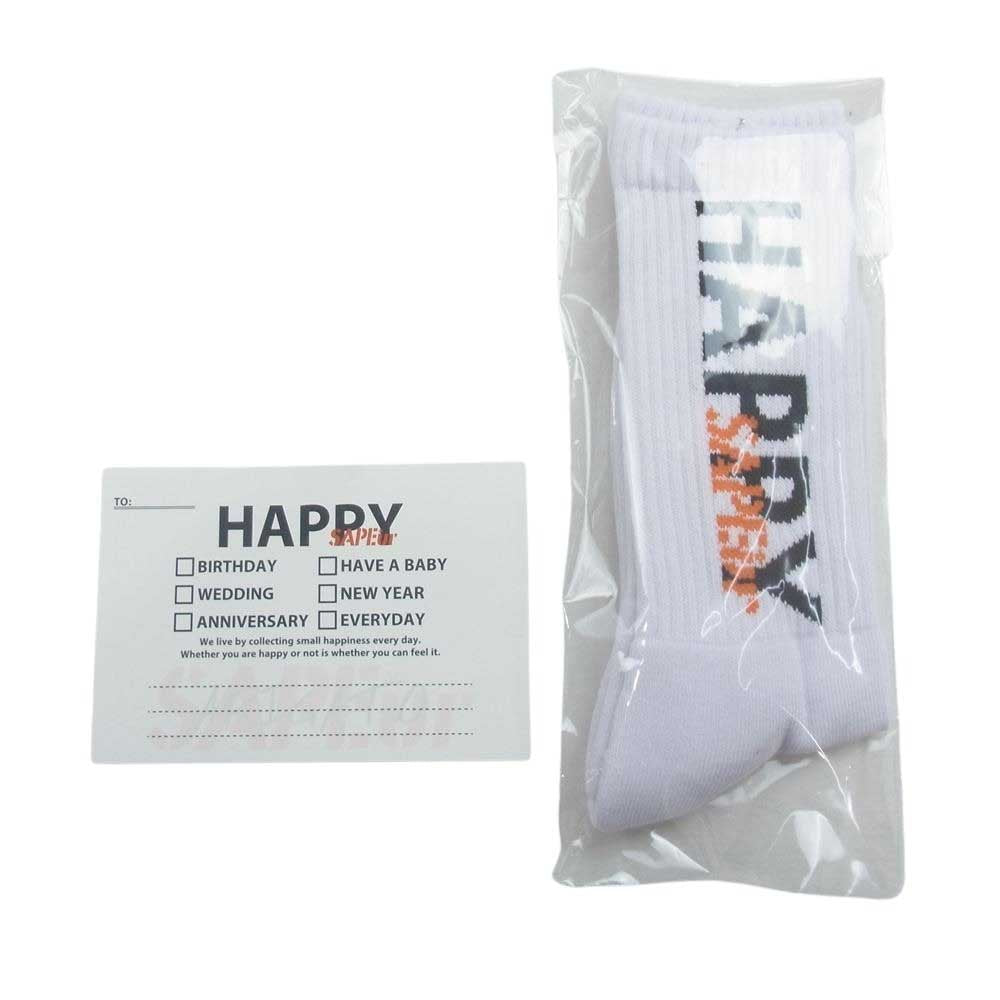 サプール A0023-424 Everyday HAPPY エブリデイ ハッピー セット プリント スウェット クルーネック ソックス 靴下 2点 セット ブラック系 XL【新古品】【未使用】【中古】