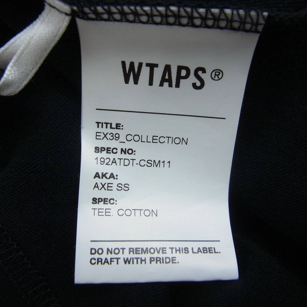 WTAPS ダブルタップス 19AW 192ATDT-CSM11 AXE DESIGN SS 02 TEE ロゴ 刺繍 半袖 Tシャツ ブラック系 01【中古】
