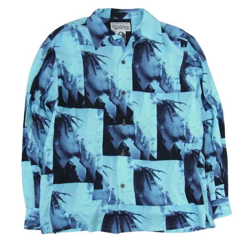 WACKO MARIA ワコマリア 22AW BOBMARLEY-WM-HI05 × BOB MARLEY HAWAIIAN SHIRT ボブマーリー  ハワイアン 長袖 シャツ ブルー系 M【美品】【中古】