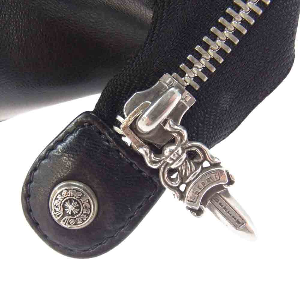CHROME HEARTS クロムハーツ(原本無) COSMETIC POUCH クロスパッチ レザー コスメティック ポーチ ブラック系【中古】