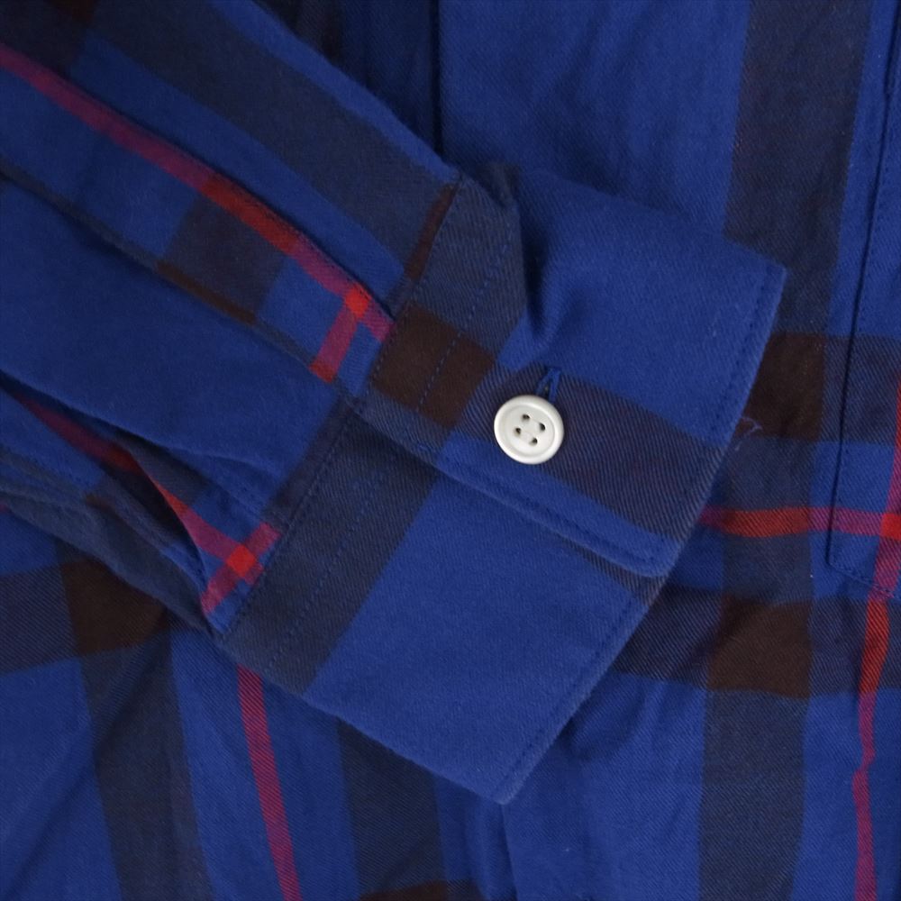 Supreme シュプリーム 15AW × COMME des GARCONS SHIRT Button-Down Shirt コムデギャルソン バックロゴプリント チェック 長袖 シャツ ブルー系 レッド系 M【中古】