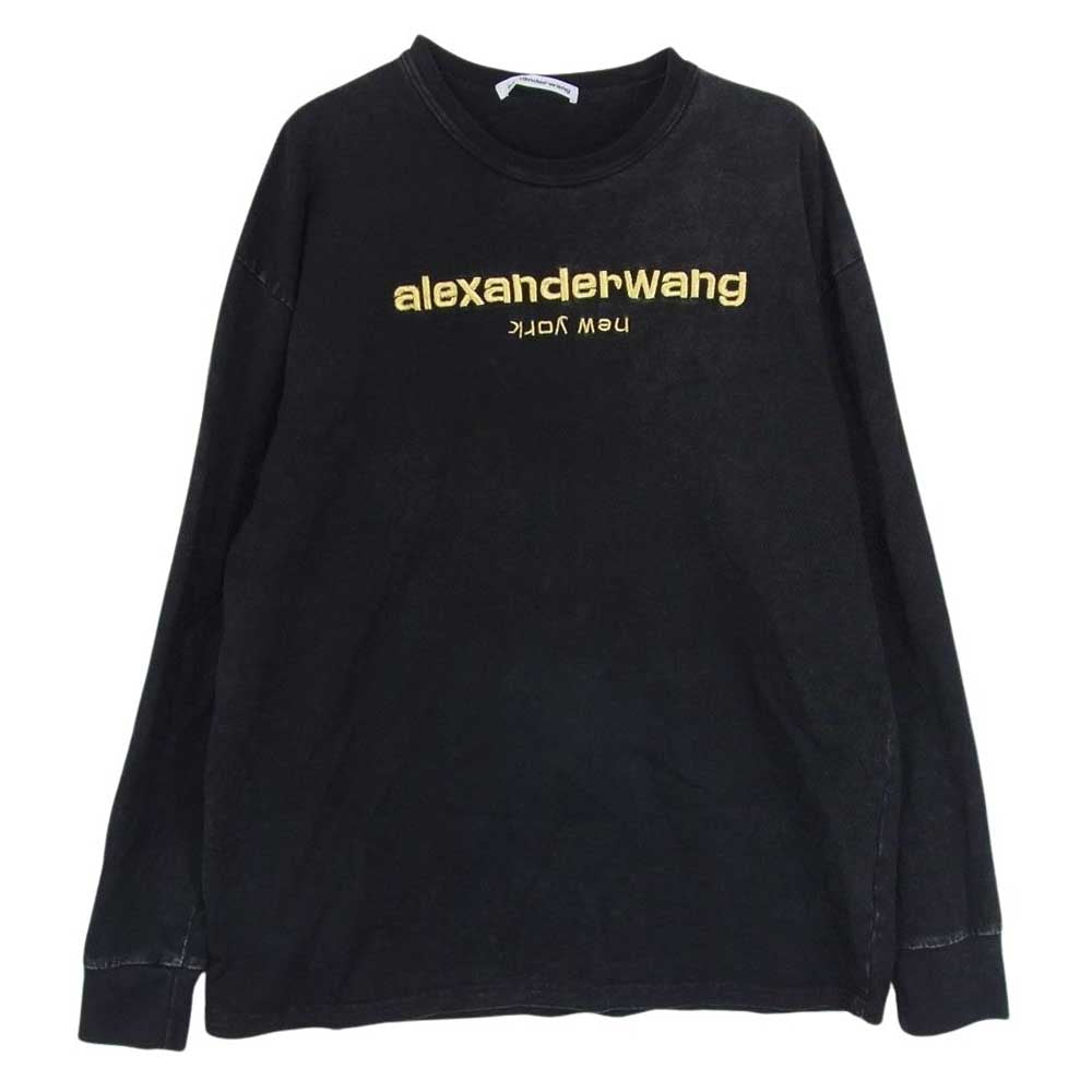 ALEXANDER WANG アレキサンダーワン 加工 長袖 Tシャツ M 黒 Alexander Wang アレキサンダーワン ピグメント加工 ロゴ刺繍 長袖 T