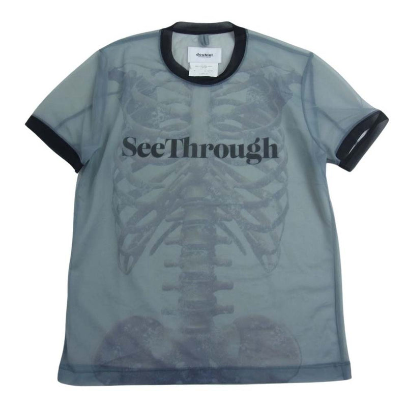 ダブレット 22AW 22AW41CS245 SEE THROUGH PRINT T-SHIRT ボーン シアー シースルー 半袖 Tシャツ  カットソー ブルー系 S【中古】