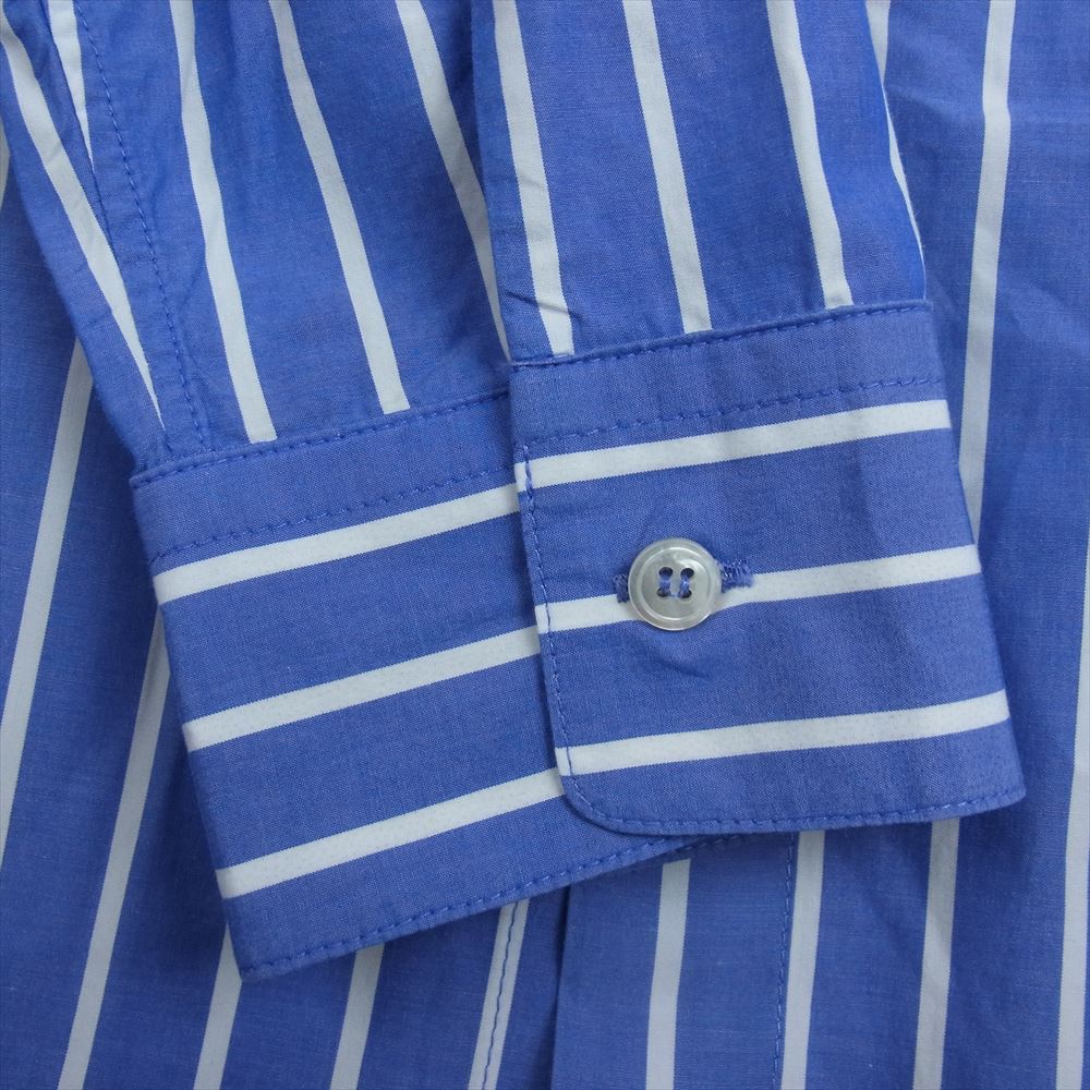 クリスタセヤ Striped Mao Shirt ストライプ マオ バンドカラー スタンドカラー 長袖 シャツ ブラウス ブルー系 L【中古】
