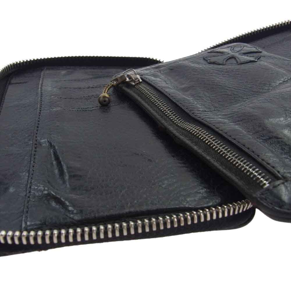 CHROME HEARTS クロムハーツ(原本無) BANK ROBBER バンクローバー 3セメタリークロスパッチ ラウンドジップ ウォレット ブラック系【中古】