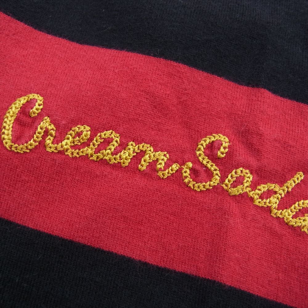 CREAM SODA クリームソーダ ボーダー ロゴ刺繍 半袖 Tシャツ ブラック系 レッド系【中古】