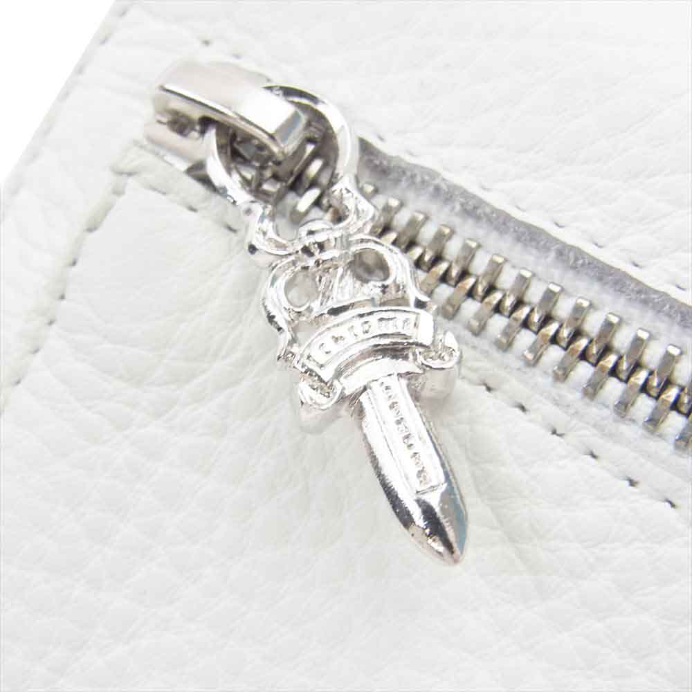 CHROME HEARTS クロムハーツ(原本無) WAVE MINI ウェーブミニ クロスボール ボタン レザー ウォレット 財布 ホワイト系【極上美品】【中古】