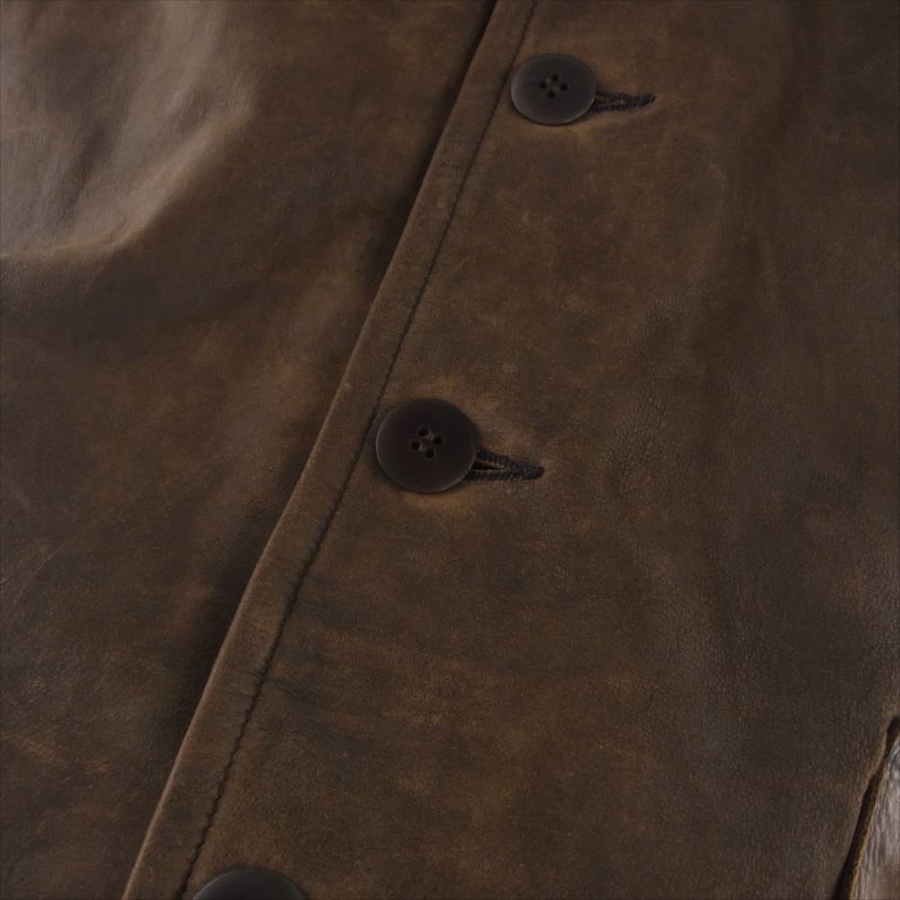 RRL ダブルアールエル シアリングカラー カーコート レザー ジャケット ショールカラー ランチ ムートン コート ブラウン系 L【中古】