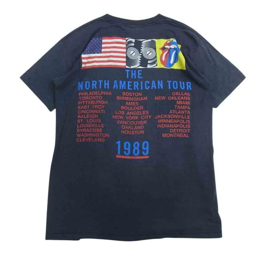 ヴィンテージ 80s USA製 ローリングストーンズ 1989年北米ツアー リップ&タン プリント 半袖 Tシャツ ネイビー系 M【中古】