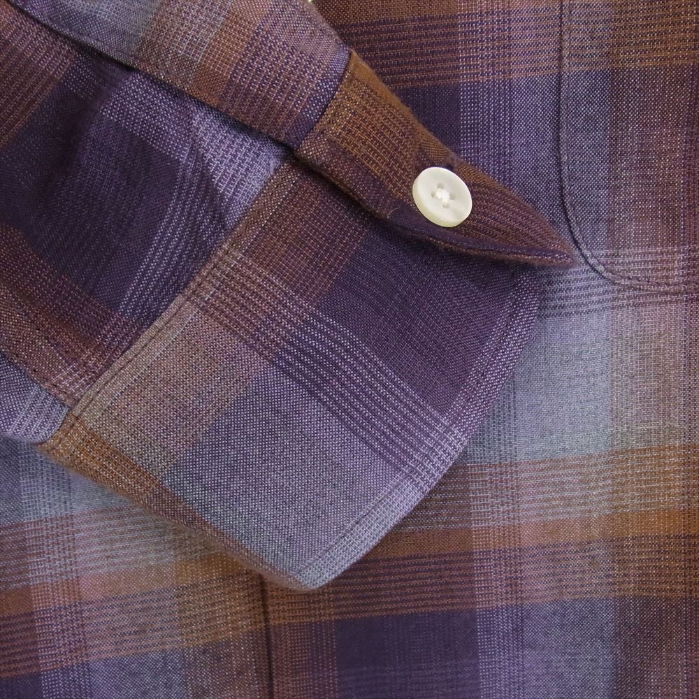 WACKO MARIA ワコマリア OMBRE CHECK OPEN COLLAR SHIRT オンブレチェック オープンカラー シャツ チェック パープル系 M【中古】