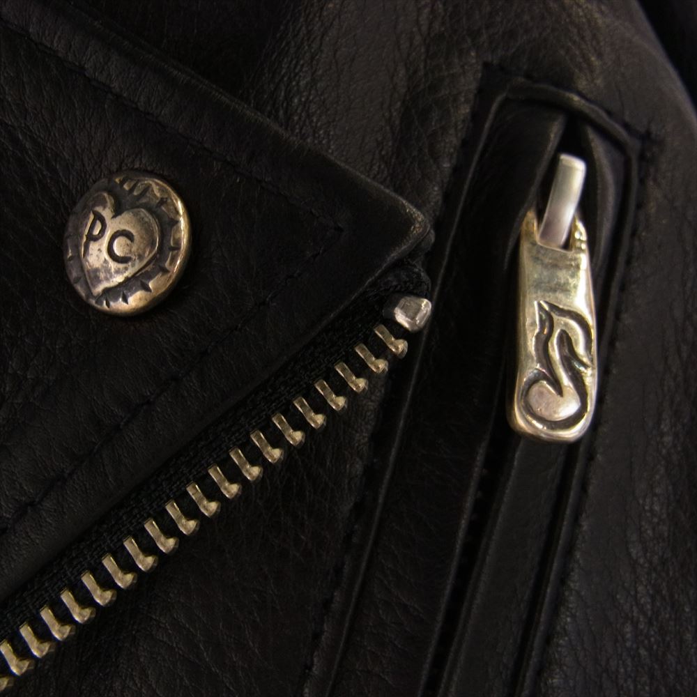 PORTER CLASSIC ポータークラシック PC-017-1962-0010-0014 PC RIDERS JACKET W/LOVE&PEACE SILVER シルバー925ボタン&925ファスナートップ カウレザー ダブル ライダース ジャケット ブラック系 L【美品】【中古】