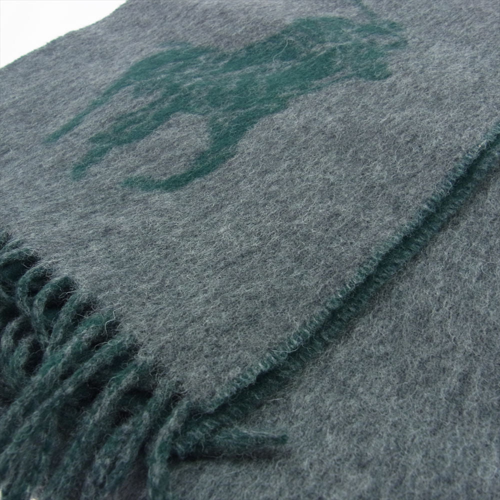 POLO RALPH LAUREN ポロ・ラルフローレン BIG PONY JACQUARD SCARF ビッグポニーロゴジャカード フリンジ マフラー スカーフ ストール グレー系 グリーン系【極上美品】【中古】
