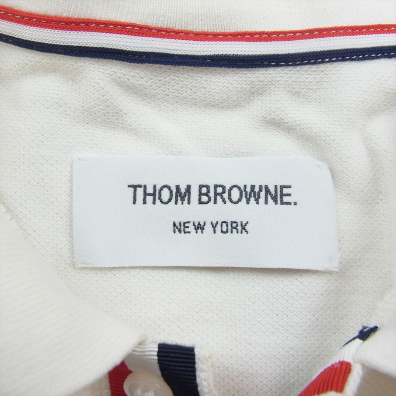 THOM BROWNE トムブラウン A0121C1001 トリコロールライン 半袖 ポロシャツ ホワイト系 2【中古】