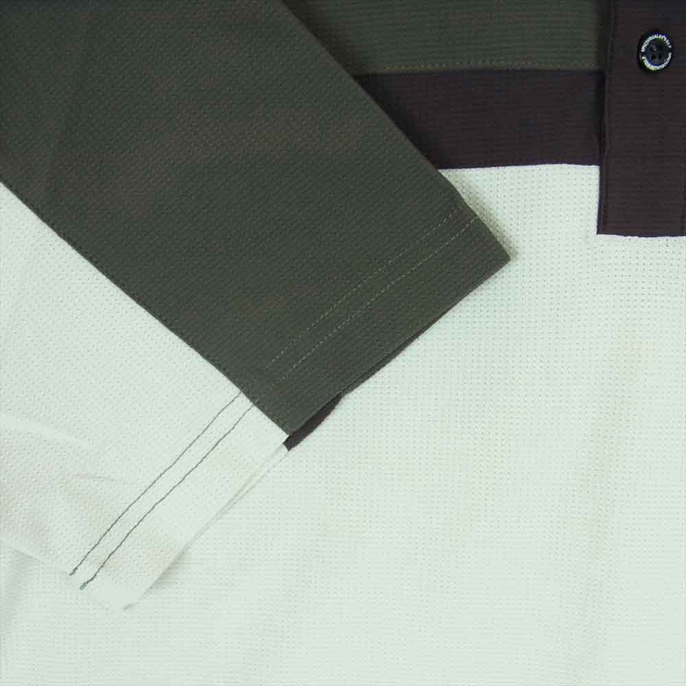 1piu1uguale3 ウノピュウノウグァーレトレ GRT092 POE333 GOLF ゴルフ CHEST SWITCHED S/S POLO 金折り鶴ロゴ 切替 カラーブロック 半袖 ポロシャツ オフホワイト系 カーキ系 6【美品】【中古】