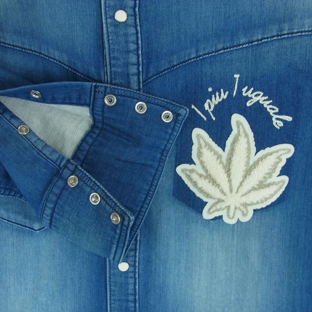 1piu1uguale3 ウノピュウノウグァーレトレ 20SS MRS133 COT304 lucien pellat-finet ルシアンペラフィネ ガンジャ マリファナパッチ バックロゴ デニム ウエスタン 長袖 シャツ ジャケット インディゴブルー系 6【中古】