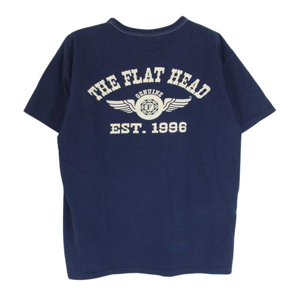 THE FLAT HEAD ザフラットヘッド バックプリント ロゴ 半袖 Tシャツ ネイビー系 42【中古】
