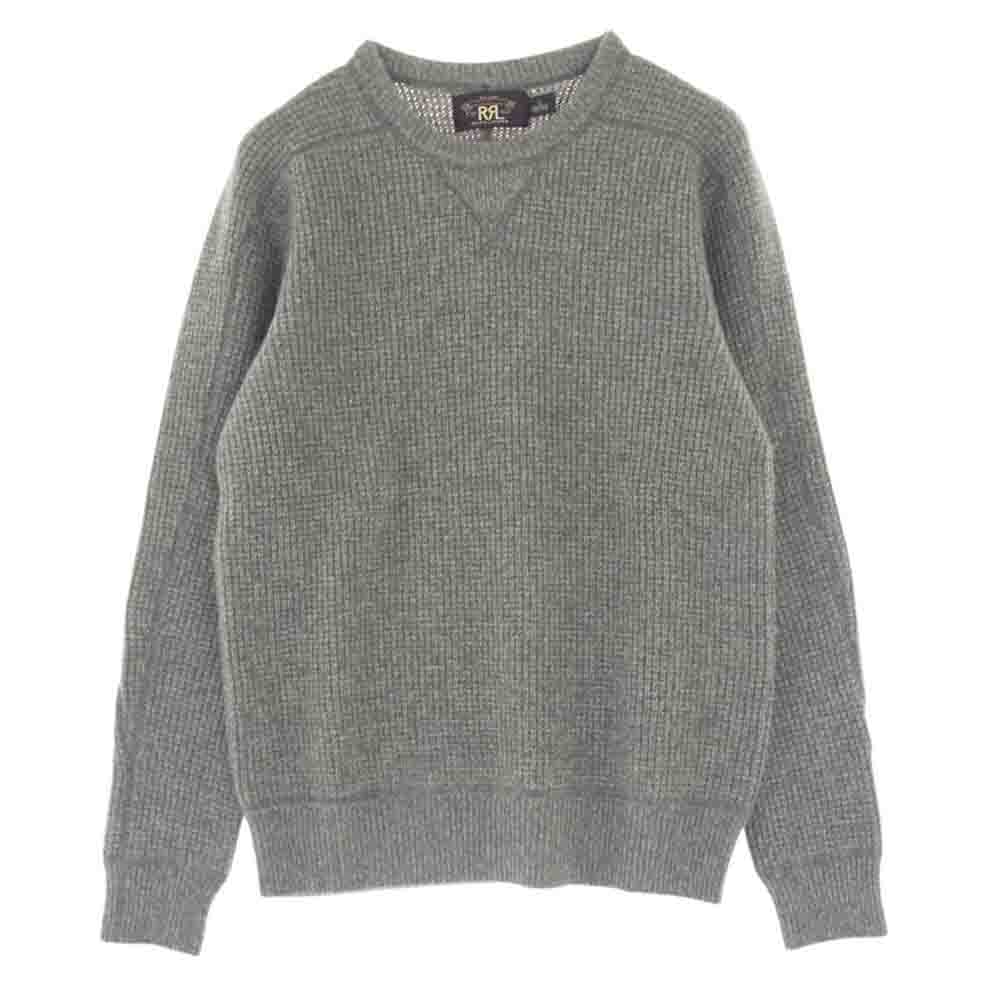 RRL ダブルアールエル ニット カシミヤ100％ 黒タグ 前V ローゲージ ワッフル ニット グレー系 S【中古】 RRL ダブルアールエル カシミヤ100％ 黒タグ 前V ローゲージ ワッフル