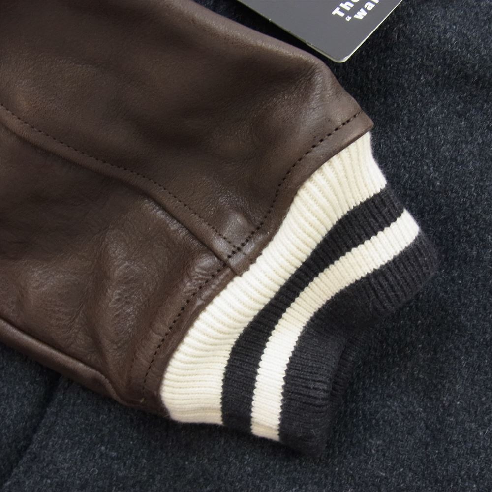 THE FLAT HEAD ザフラットヘッド VARSITY JKT READY FOR THE ROAD 袖レザー スタジャン ジャケット グレー系 42【新古品】【未使用】【中古】