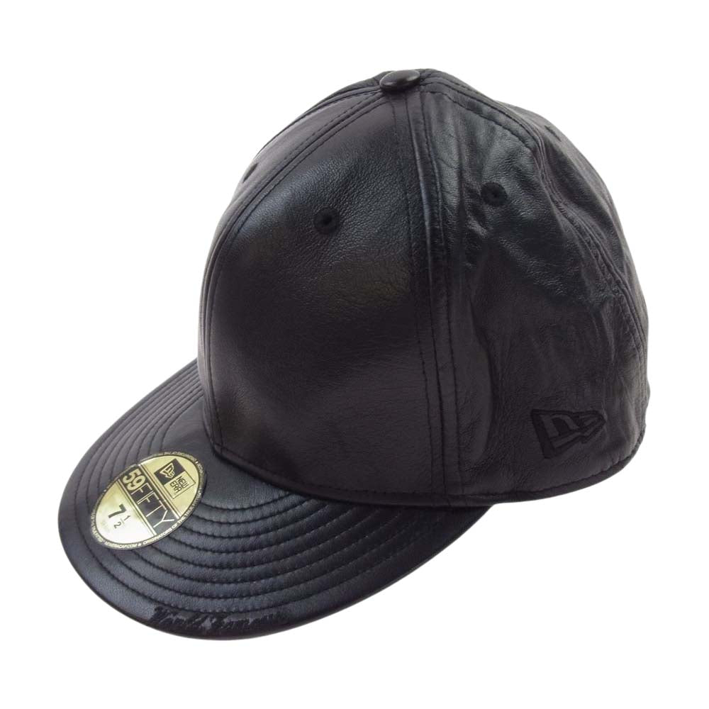 Supreme シュプリーム 07AW × NEW ERA Leather Side Logo Cap サイドロゴ レザー ベースボール キャップ ブラック系 59.6cm【中古】