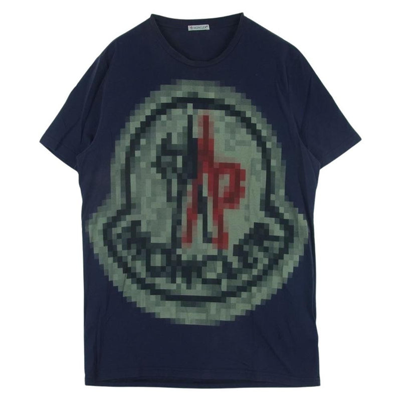 MONCLER モンクレール B10918007450 国内正規品 MAGLIA T-SHIRT モザイクロゴプリント マリア クルーネック 半袖  Tシャツ ネイビー系 L【中古】